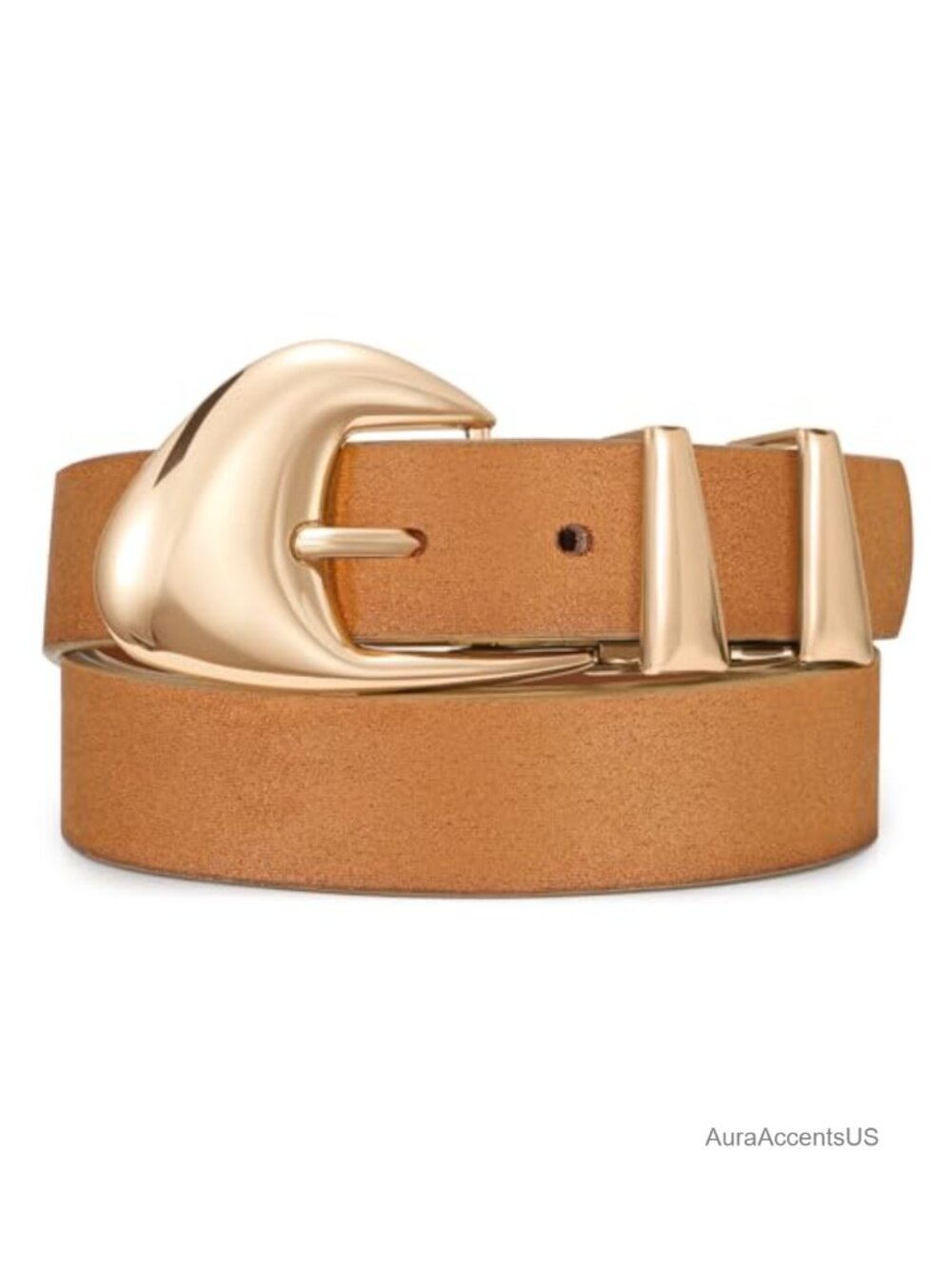 Faux Leather Women's Belt with Gold Buckle for Jeans & Dresses